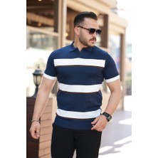 Etiler Collection Erkek Şerit Desenli Hemşire Yaka Kısa Kollu Tişört