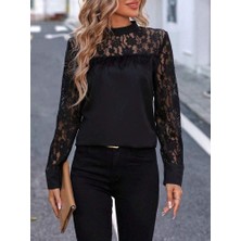 Etiler Collection Kadın Uzun Kollu Yarı Balıkçı Yaka Dantelli Sandy Bluz