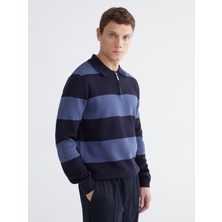 Polo Yaka Çizgili Erkek Triko Kazak