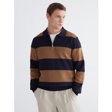 Polo Yaka Çizgili Erkek Triko Kazak