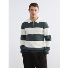 Polo Yaka Çizgili Erkek Triko Kazak