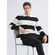 Polo Yaka Çizgili Erkek Triko Kazak