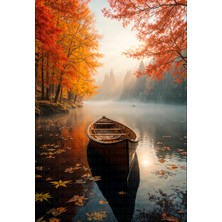 Arterior Wallpaper Gölde Sonbahar ve Kayık Poster Duvar Kağıdı