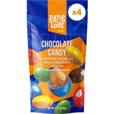 Patiswiss Patislove Renkli Şeker Kaplı Sütlü Çikolatalı Bütün Yer Fıstığı Draje, 90G x 4 Adet