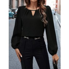 Etiler Collection Kadın Uzun Kollu Damla Detaylı Ithal Krep Bluz