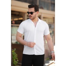 Etiler Collection Erkek Ottoman Kumaş Apaj Yaka Kısa Kollu Gömlek