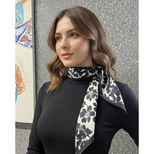 Kadife Çiçek Şeritli Fular Bandana Estascarf 7,5X100CM
