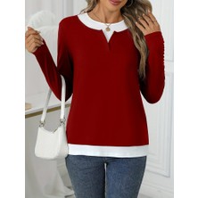 Etiler Collection Kadın Uzun Kollu V Yakalı Çift Renkli Viskon Iki Iplik Bluz