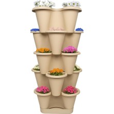 Braventa Collection 5 Katlı Şanslı Yonca Kule Saksı Seti Çiçek Bitki Sebze Meyve Salon Mutfak Banyo Bahçe Saksı Seti (Br