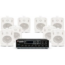 Westa Luxury, 4'' 8 Hoparlör 1 Anfi A Kalite  Masaj Salonu Ses Sistemi, Kafe Ses Sistemi ,  Mağaza Ses Sistemi Beyaz Renk