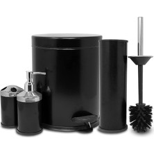 Braventa Collection Vinoks Eko Serisi Ayak Basmalı Özellikli 4' Lü Banyo Seti Çöp Kovası+Kolozet Fırçası+Sıvı Sabunluk+F