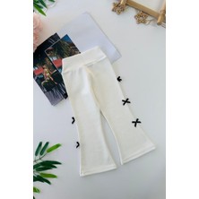 Miniğimin Cicileri Fiyonk Detaylı Kız Çocuk Esnek Tayt - Beyaz