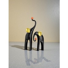 Hediye Fikri Siyah Altın Detaylı Ikili Fil Heykeli – Modern Dekoratif Fil Biblo Seti