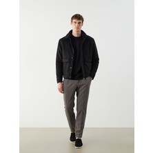 LC Waikiki Siyah Standart Kalıp Kürk Yaka Süet Erkek Mont