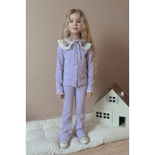 Miniğimin Cicileri Yaka Işleme Detaylı Esnek 2 Li Kız Çocuk Takım - Lila