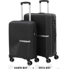 Mçs Bavul Orta ve Kabin 2li Set Kırılmaz Silikon Valiz V374 Siyah