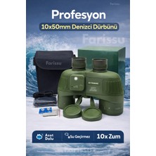 farissu Profesyön 10X50 mm Azot Dolu Su Geçirmez Denizci Dürbünü – Işıklı Pusulalı, Profesyonel Optik Dürbün