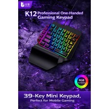 GetBlueTech K12 Tek El Gaming Klavye – 39 Tuşlu Fps Keypad, Rgb Aydınlatmalı, Ergonomik Bilek Destekli