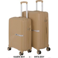 Mçs Bavul Orta ve Kabin 2li Set Kırılmaz Silikon Valiz V374 Şampanya