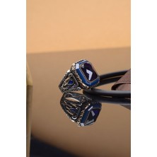 Innuendo 925 Ayar Gümüş Zirkon Taşlı Lacivert Renkli Erkek Yüzük