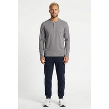 Cottonland Erkek Celso Uzun Kollu Düğmeli O Yaka Baskısız Penye Tişört