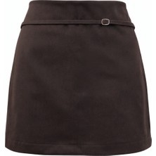 Mixray 2048 Kadın Kemerli Kalın Şort Etek Kahve