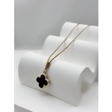 Diamine Pırlanta 14 Ayar Altın Büyük Siyah Yonca Ip Kolye