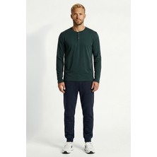 Cottonland Erkek Celso Uzun Kollu Düğmeli O Yaka Baskısız Penye Tişört