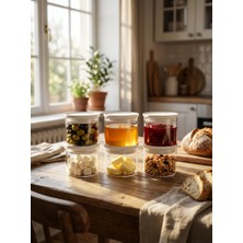 Countra 6'lı Vakum Kapaklı Cam Kahvaltılık Saklama Kabı Beyaz Kapak Şeffaf Tasarım 365 ml