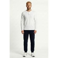 Cottonland Erkek Celso Uzun Kollu Düğmeli O Yaka Baskısız Penye Tişört