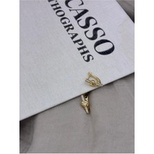 Hedef Bijuteri Gold Renk Yarım Ay Detaylı Taşlı Geometrik Kare Küpe CM99