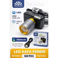 farissu GK703 LED Kafa Lambası | 4000 Lümen | 40W Cree LED | Type-C Şarjlı | 3 Mod | Zoomlu