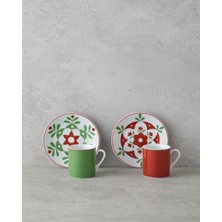 English Home Vivy Porselen 4 Parça 2 Kişilik Kahve Fincan Takımı 80 ml Bordo-Yeşil