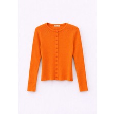 Mixray 6931 Kadın Düğmeli Fitilli Triko Hırka Oranj