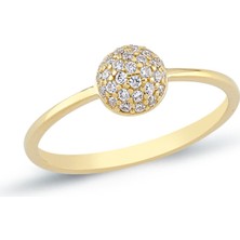 Oroline Jewelry 14 Ayar Altın Top Desenli Taşlı Kadın Yüüzk