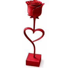 Yapı3D 🌹 Kalpli Gövdeli Dekoratif Kırmızı Gül Biblo | Masa Üstü & Ofis Için Şık Tasarım