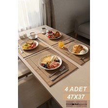 Luxway Home Heart Baskılı Doğal Jüt Hasır Amerikan Servis Supla Sofra Sunum Matı Leke Tutmaz