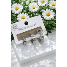 Yush Aksesuar 3'lü Boy Taşlı Çelik Küpe