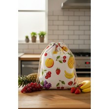 Mislina Home Organik Pamuk Meyve Desenli Çok Amaçlı Bez Çanta | Ekmek - Market - Oyuncak -Poşetlik Torbası  35X40