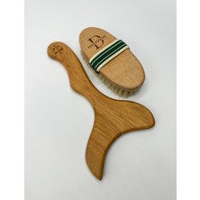 Selülit Önleyici %100 Doğal At Kılı Fırçası ve Ahşap Masaj Aleti 2 'li Bakım Seti Hediyeli