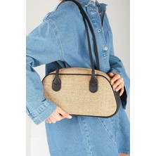 Mio Gusto Bej Siyah Renk Detaylı Kadın Omuz Çantası