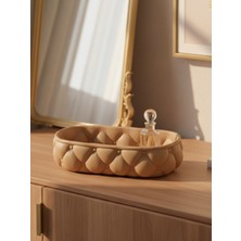 Pammuks Kapitone Desenli Takı ve Aksesuar Düzenleyici Tepsi - Modern Dekoratif Organizer Bej