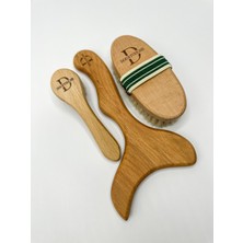 %100 Doğal At Kılı Vücut&yüz Fırçası ve Ahşap Selülit Masaj Aleti 3' Li Bakım Seti (Saklama Kesesi Hediyeli)