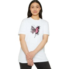 Emh Store Unisex Bisiklet Yaka Baskılı T-Shirt - Beyaz