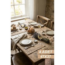 Luxway Home Çiçek Baskılı Doğal Jüt Hasır Amerikan Servis Supla Sofra Sunum Matı Leke Tutmaz