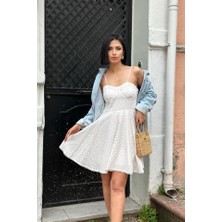 Emh Store Beyaz Askılı Fisto Mini Elbise