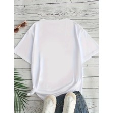 Emh Store Baskılı Oversize Bisiklet Yaka T-Shirt - Beyaz