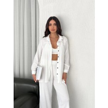 Emh Store Yakalı Düğmeli Uzun Kollu Gömlek Pantolon Ikili Takım - Beyaz