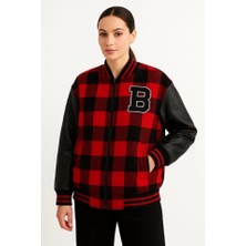 Emh Store Kolları Suni Deri Içi Astarlı Oduncu Kolej Içi Ceket - Bordo