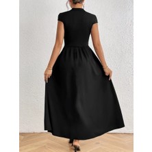 Emh Store Kadın Kısa Kollu Yarı Balıkçı Yaka Viskon Elbise